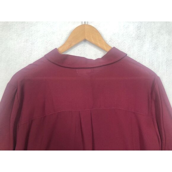 Maurices Button Front Blouse Maroon Burgundy Knot Front Long Sleeved Women's XL - Picture 4 of 9